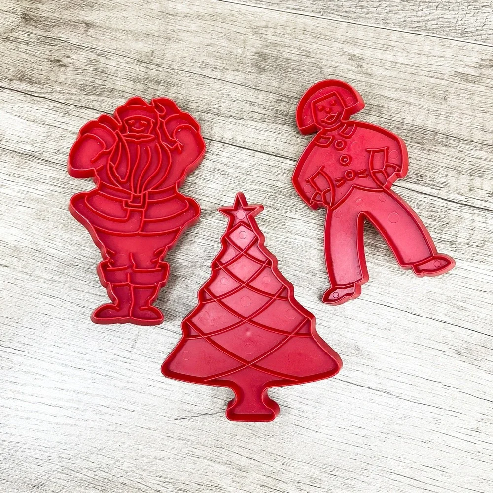 Vintage Christmas Cookie Cutter Set Red Plastic Holiday Shapes